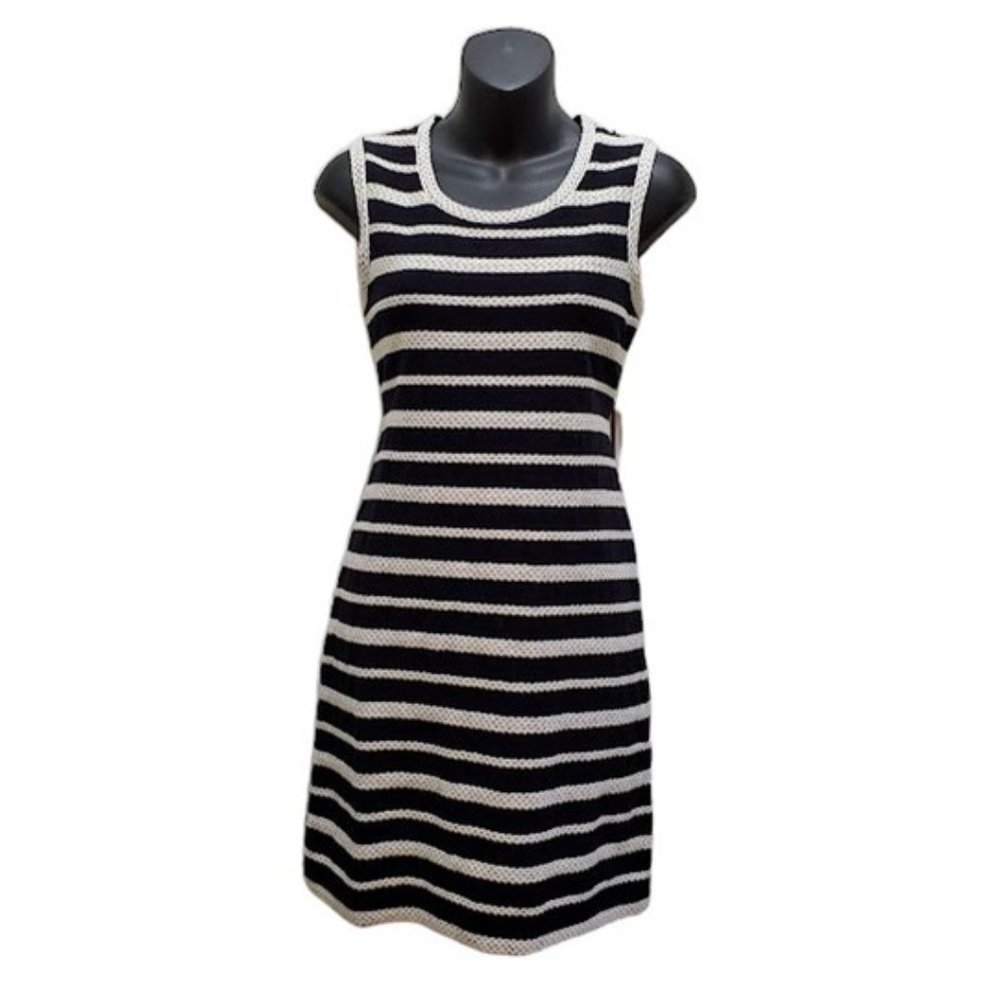 Max Studio Black Sleeveless Comfy Cotton Dress Nautical Braided Stripes Size S